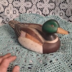 Handcrafted Ceramic  Duck Figurine - Green and Brown
